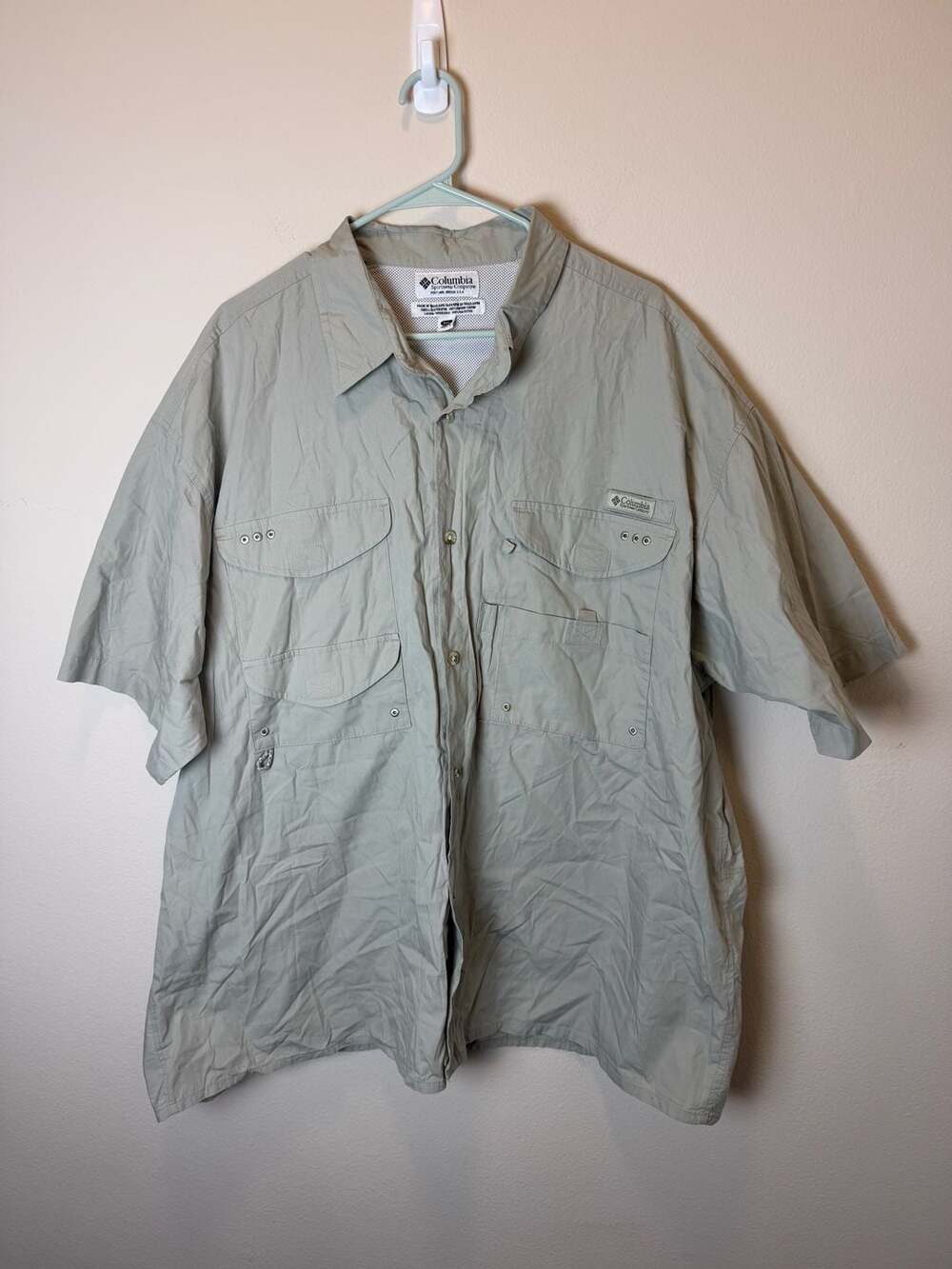Columbia Fishing Shirt Size 3X Tan Button Down Short Sleeve